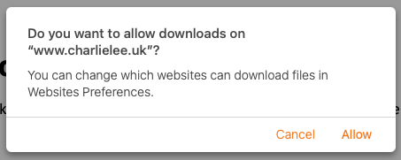 Screenshot of Safari allow downloads prompt