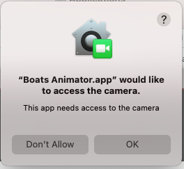 Screenshot of allow camera access prompt